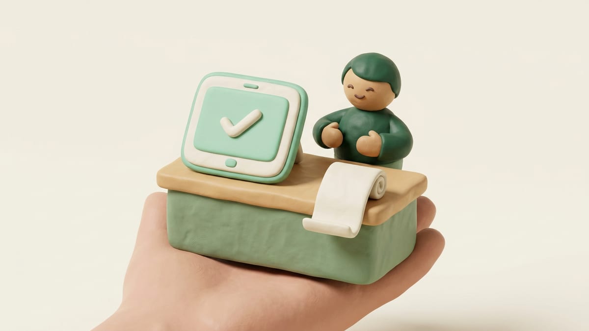 Mostrador de plastilina con una tablet y un rollo de papel en blanco, ilustración de Cobra